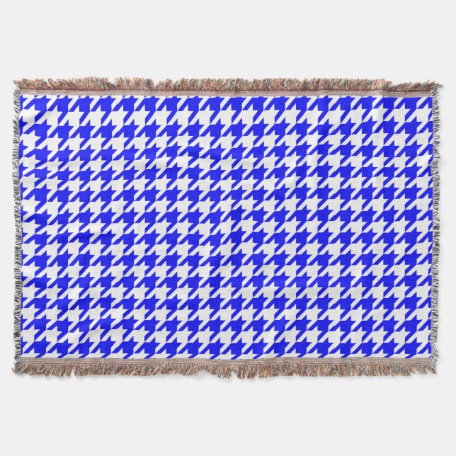 Blue White Houndstooth Check Throw Blanket (Front)
