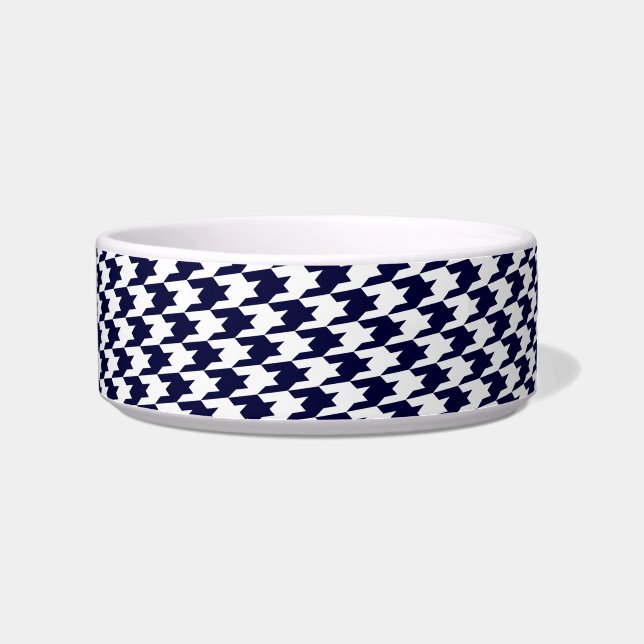 Blue & White Houndstooth Monogram Small Dog Bowl (Right)