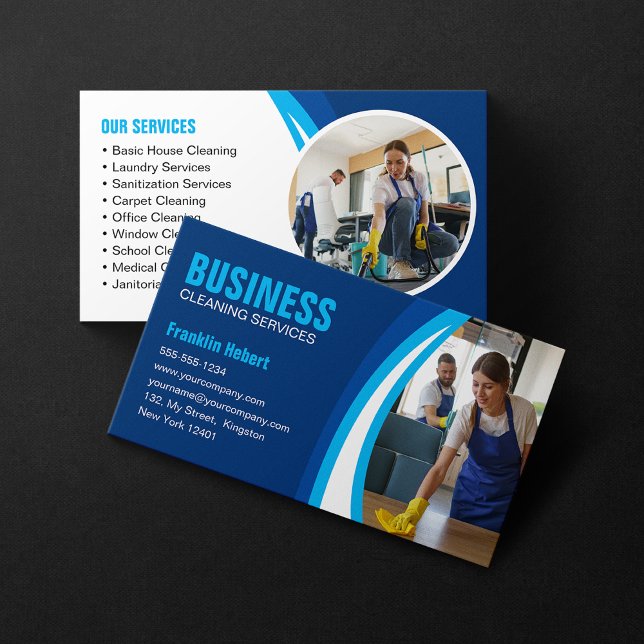 Blue white House Cleaning Housekeeper Maid Service Business Card (Creator Uploaded)