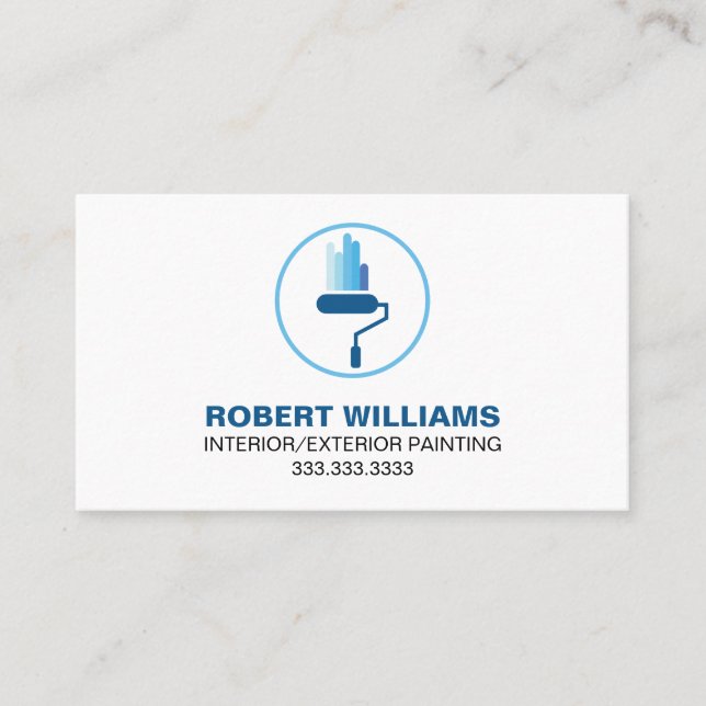 Blue White House Painter Professional Logo Business Card (Front)