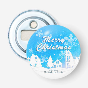 Blue White House Snowflakes Xmas Happy New Year  Bottle Opener