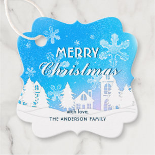 Blue White House Snowflakes Xmas Happy New Year Favour Tags