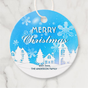 Blue White House Snowflakes Xmas Happy New Year Favour Tags