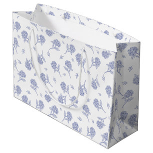 Blue & White Hydrangea Botanical Toile Pattern Large Gift Bag