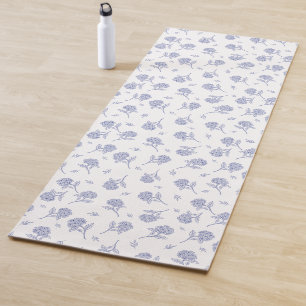 Blue & White Hydrangea Botanical Toile Pattern Yoga Mat