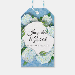 Blue White Hydrangea Floral Elegant Damask Wedding Gift Tags