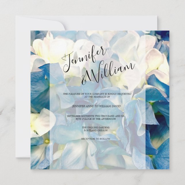 Blue & White Hydrangeas Modern Wedding Invitation (Front)