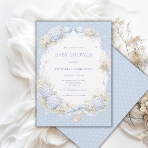 Blue White Hydrangeas Ribbon Vintage Baby Shower Invitation