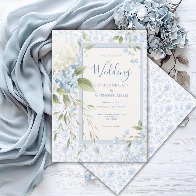 Blue White Hydrangeas Vintage Elegant Wedding Invitation (Creator Uploaded)