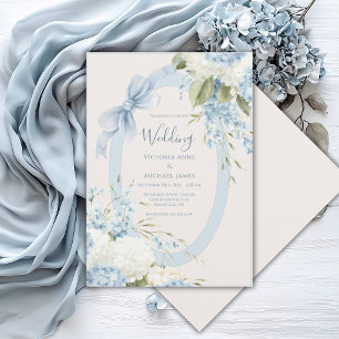 Blue White Hydrangeas Vintage Elegant Wedding Invitation
