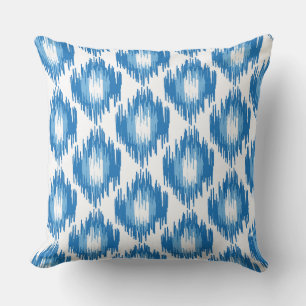 Blue White Ikat Ogee Art Pattern Cushion