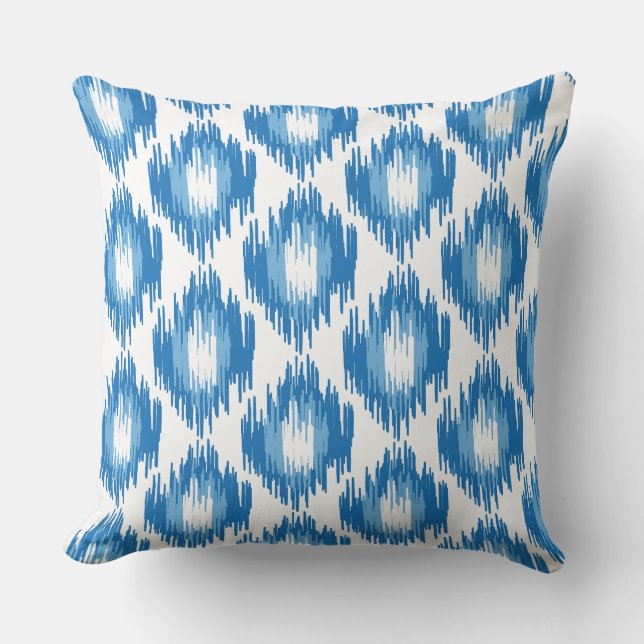 Blue White Ikat Ogee Art Pattern  Cushion (Front)