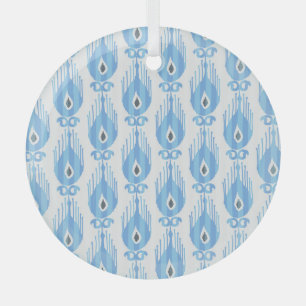 Blue White Ikat Pattern Design Glass Tree Decoration