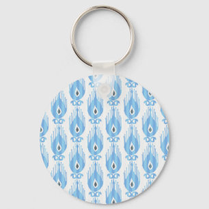 Blue White Ikat Pattern Design Key Ring