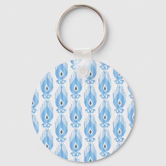 Blue White Ikat Pattern Design Key Ring (Front)