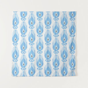 Blue White Ikat Pattern Design Tapestry