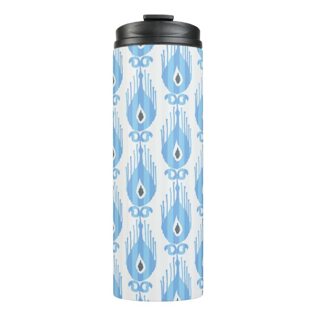 Blue White Ikat Pattern Design Thermal Tumbler (Front)