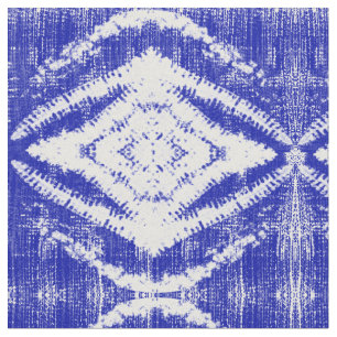 Blue White Ikat Tribal Diamond Pattern Fabric