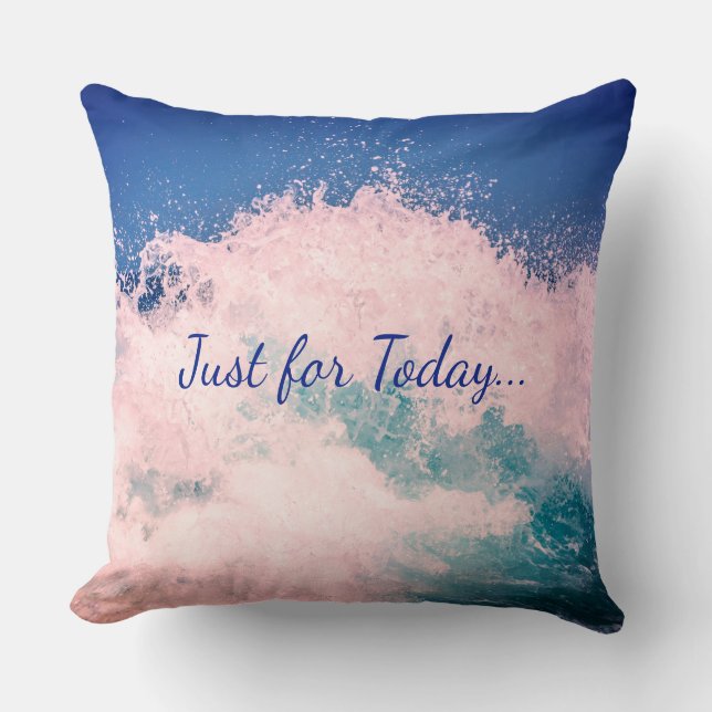 Blue / White Inspirational wave design Cushion (Front)