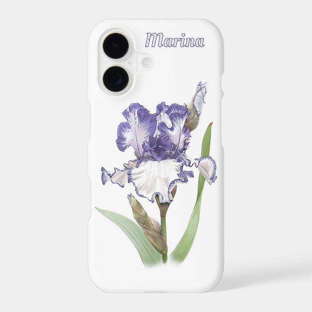 Blue White Iris Flower Botanical Art Personalised (Back)