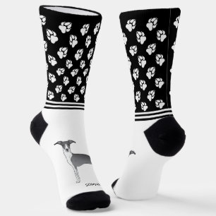 Blue & White Italian Greyhound With Name And Paws Socks