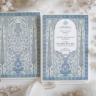 Blue White Iznik Tile Inspired Muslim Wedding Invitation