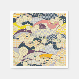 Blue White Japanese Kimono Floral Decoupage Paper Napkin