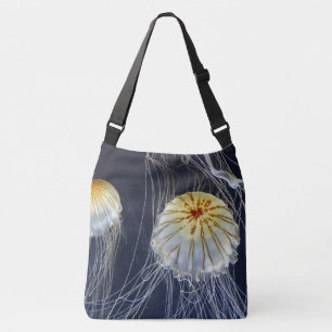 blue white Jellyfish abstract tote bag