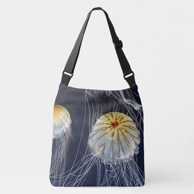 blue white Jellyfish abstract tote bag (Front)
