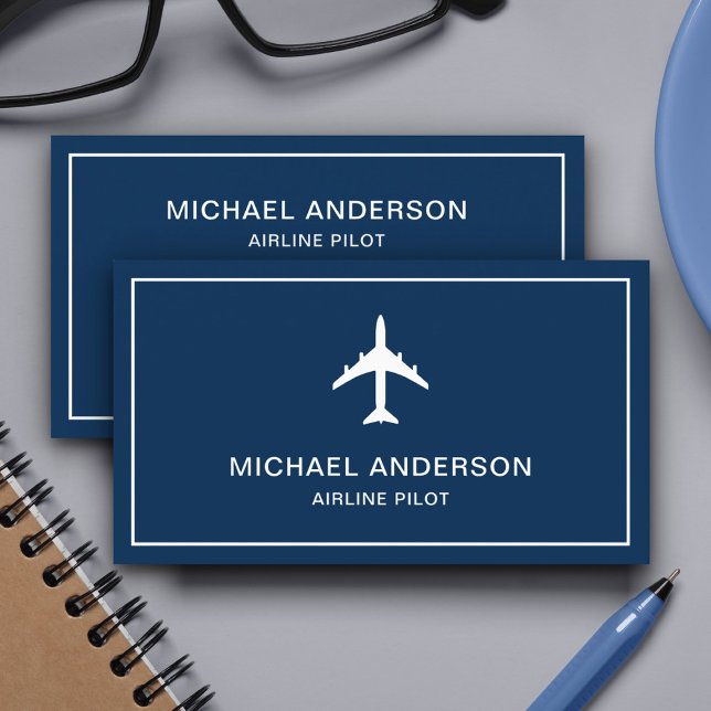 Blue White Jet Aircraft Aeroplane Airline Pilot Business Card (Creator Uploaded)