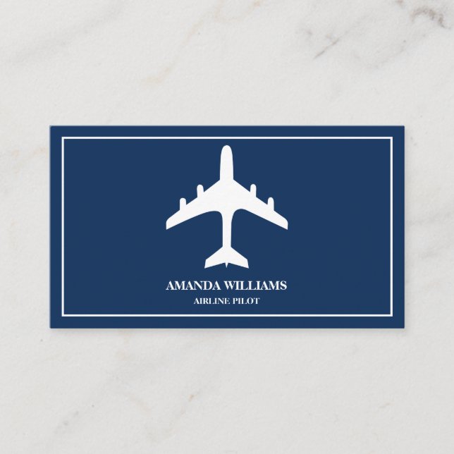 Blue White Jet Aircraft Airline Aeroplane Pilot Business Card (Front)