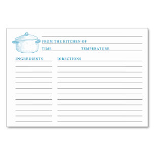 Blue White Kitchen Shower Recipe Card