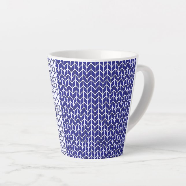 BLUE & WHITE KNIT Latte Mug (Right Angle)