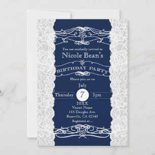 Blue & White Lace BIRTHDAY PARTY Invitations