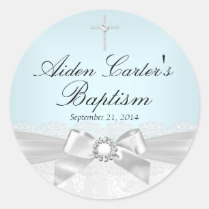 Blue White Lace & Cross Baptism Sticker