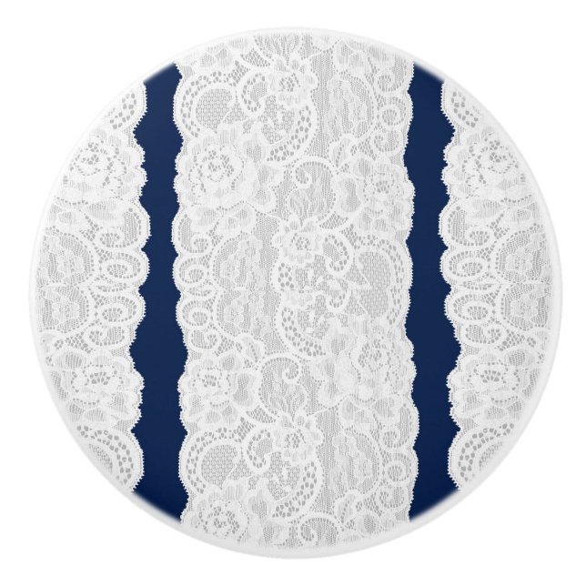 Blue & White Lace Rustic Romantic Elegant Ceramic Knob (Front)