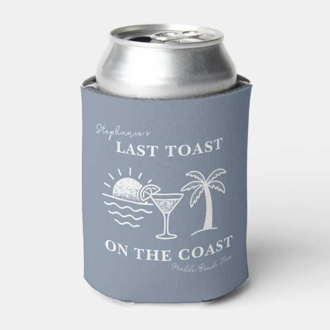 Blue & White Last Toast on the Coast Bachelorette  Can Cooler (Can Front)