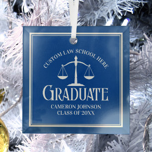Blue White Law School Graduation Christmas Glass Tree Decoration