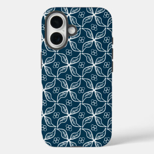 Blue White Leaves Berries Mistletoe Repeat iPhone 16 Case