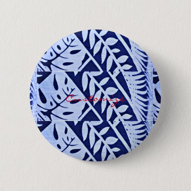 Blue White Leaves Pattern Thunder_Cove 6 Cm Round Badge (Front)
