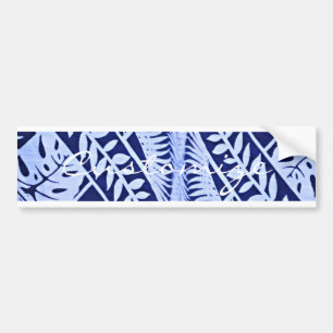 Blue White Leaves Pattern Thunder_Cove Bumper Sticker