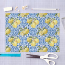 Blue White Lemon Tile Mediterranean Pattern