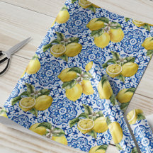 Blue White Lemon Tile Mediterranean Pattern