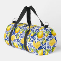 Blue White Lemon Tile Pattern Mediterranean Citrus