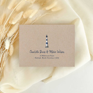 Blue White Lighthouse Kraft RSVP Envelope