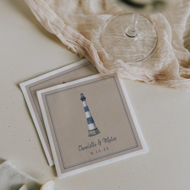 Blue White Lighthouse Kraft Wedding Paper Napkin (Creator Uploaded)
