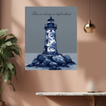 Blue White Lighthouse Maritime Coastal Decor Art 