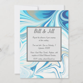 Blue White Liquid Marble Wedding Invitation