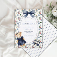Blue & White Little Lady Floral Bear Vintage Girl