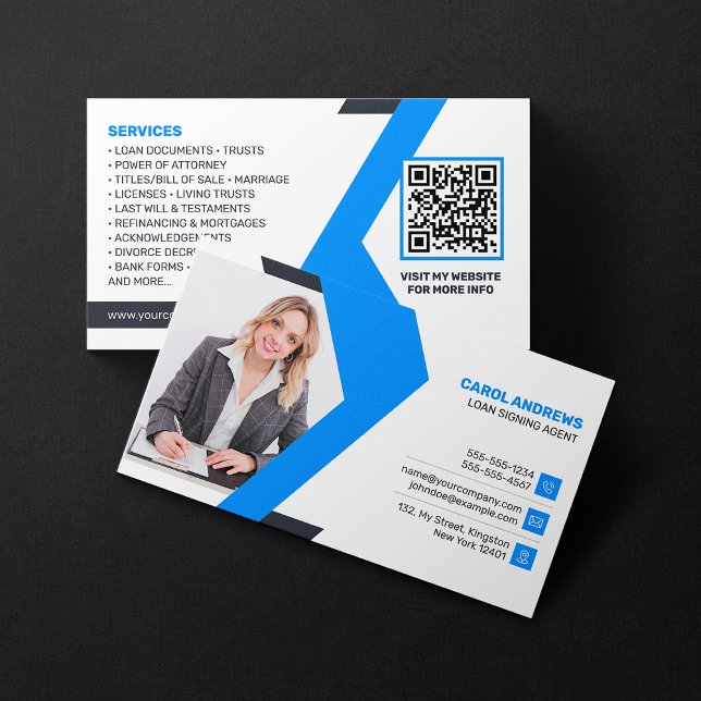 Blue, White Loan Signing Agent, Consultant, Lawyer Business Card (Creator Uploaded)